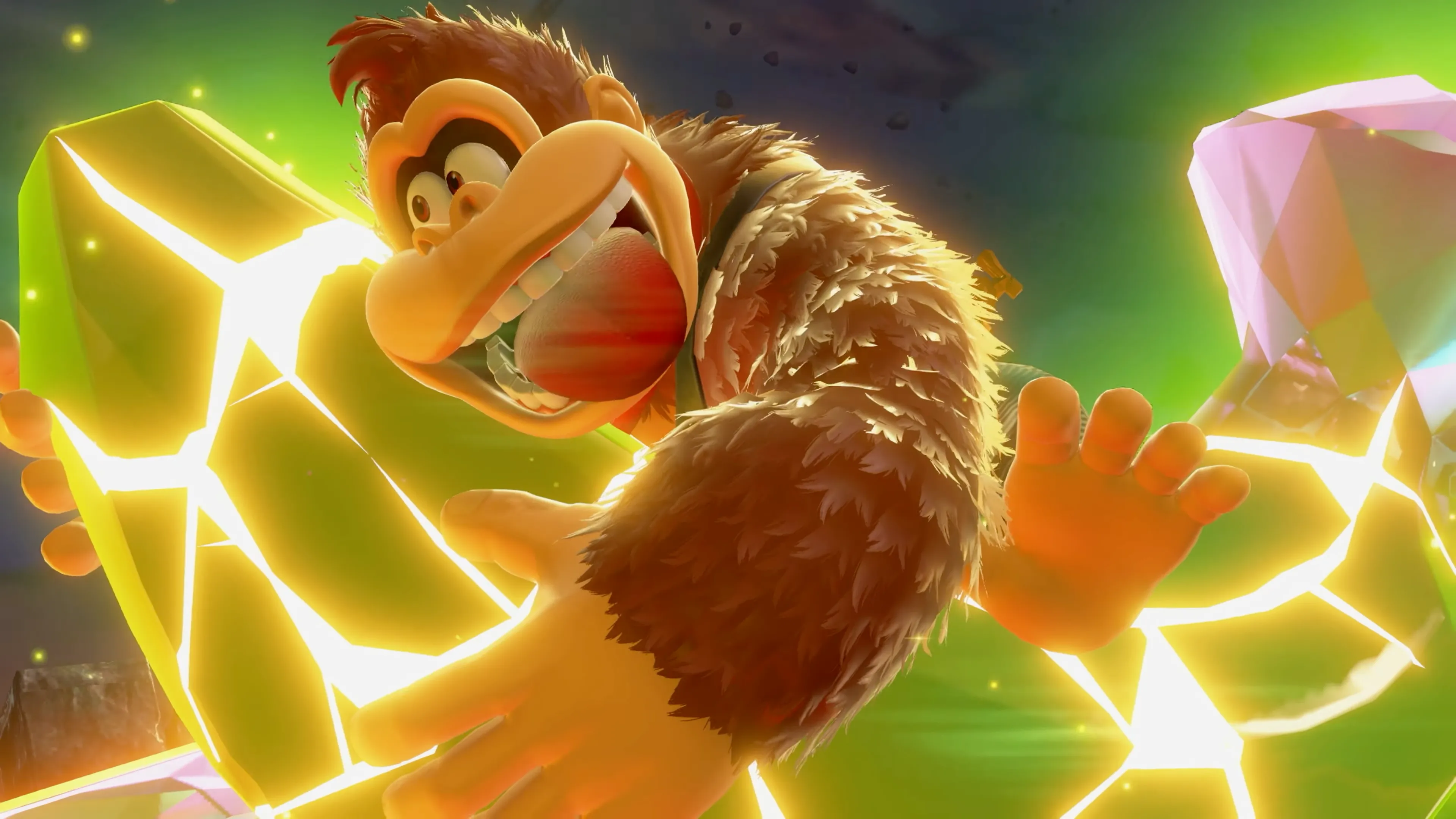 Hình ảnh nhân vật Donkey Kong trong tựa game Donkey Kong Bananza, minh họa đồ họa sắc nét và hiệu năng được cải thiện trên Nintendo Switch 2.