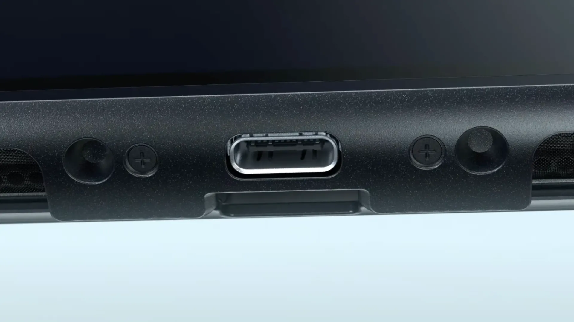 Hình ảnh rò rỉ hoặc teaser chính thức của Nintendo Switch 2 cho thấy cổng USB-C phụ
