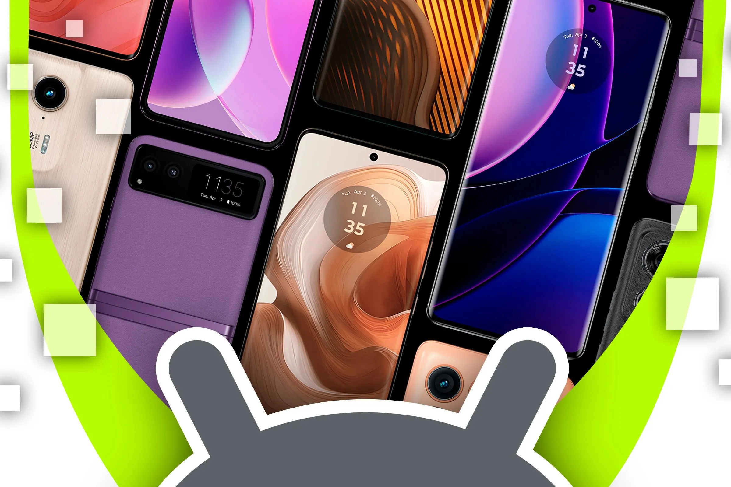 Hình ảnh tổng hợp các mẫu điện thoại Motorola sẽ nhận cập nhật Android 16 cùng logo Android