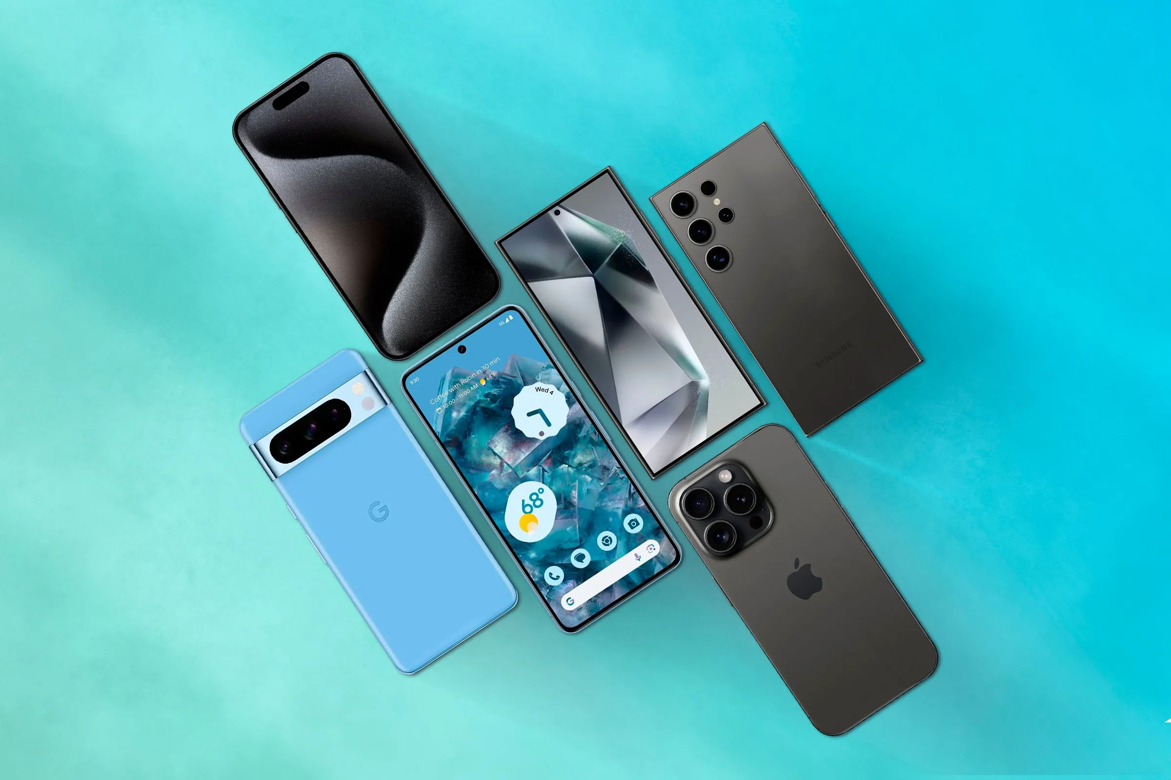Hình ảnh trước và sau của một số smartphone flagship, minh họa sự mất giá của điện thoại theo thời gian.