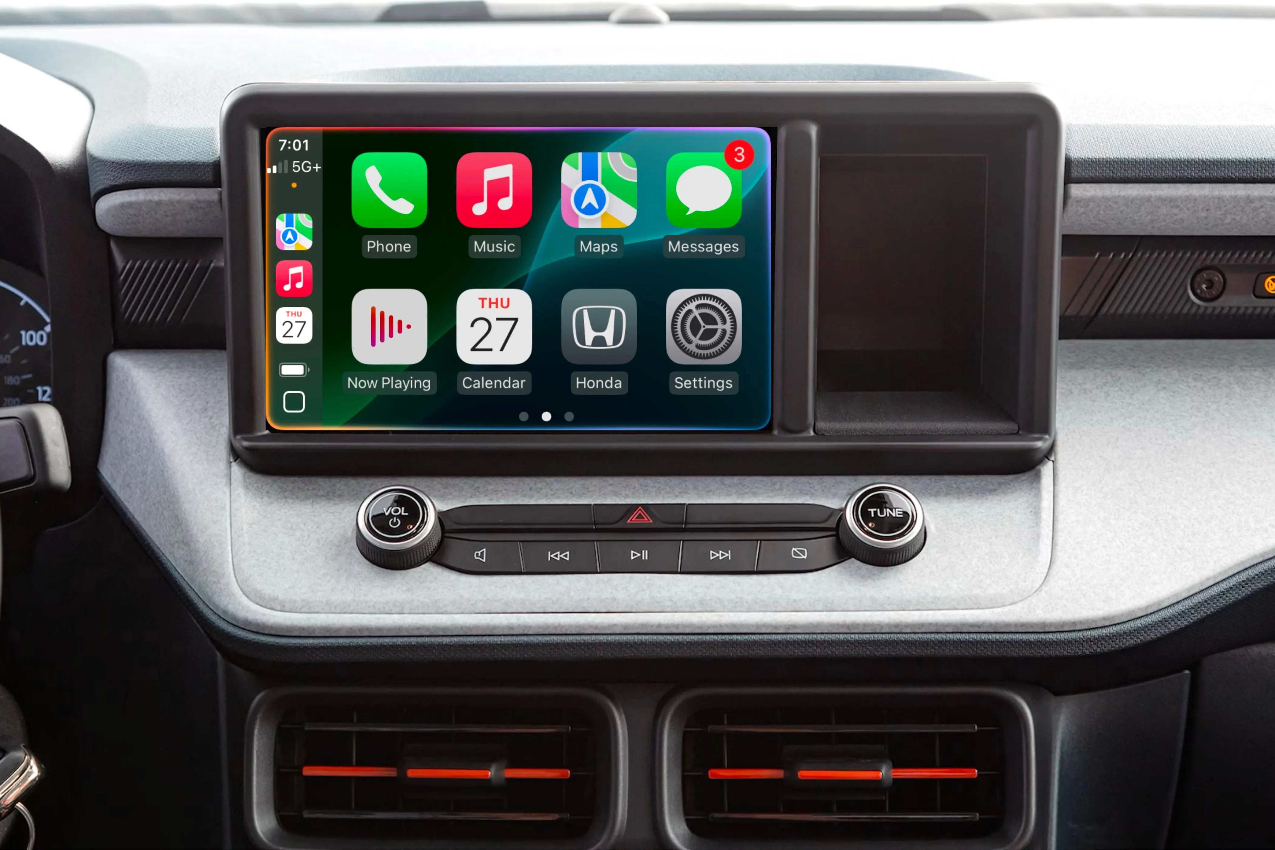 Hoạt ảnh của trợ lý ảo Siri trên màn hình Apple CarPlay khi Apple Intelligence được bật, hỗ trợ điều khiển bằng giọng nói.