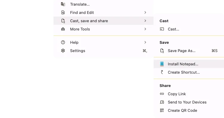 Hướng dẫn cài đặt NotepadJs thành ứng dụng web native thông qua menu Chrome.