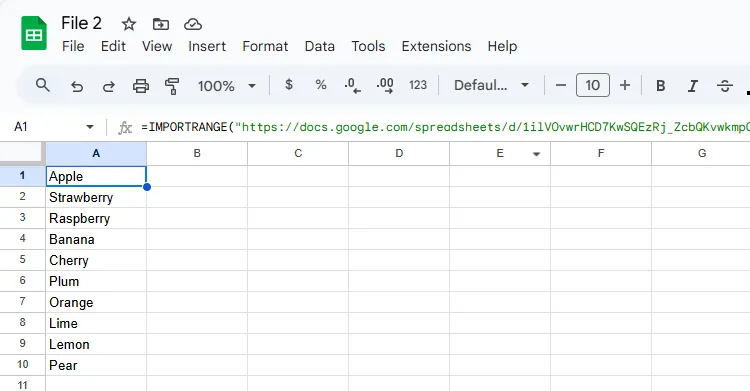 IMPORTRANGE trong Google Sheets được sử dụng để nhập một cột bảng từ một bảng tính Google Sheets khác.