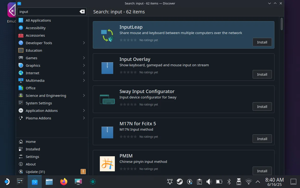 Input Leap trên cửa hàng SteamOS Discover.