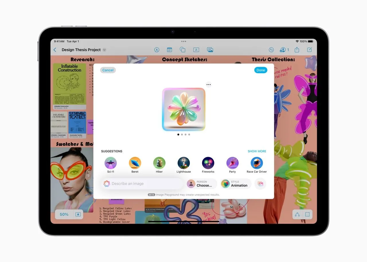 iPad Air M3 hiển thị ứng dụng Image Playground với tính năng Apple Intelligence.