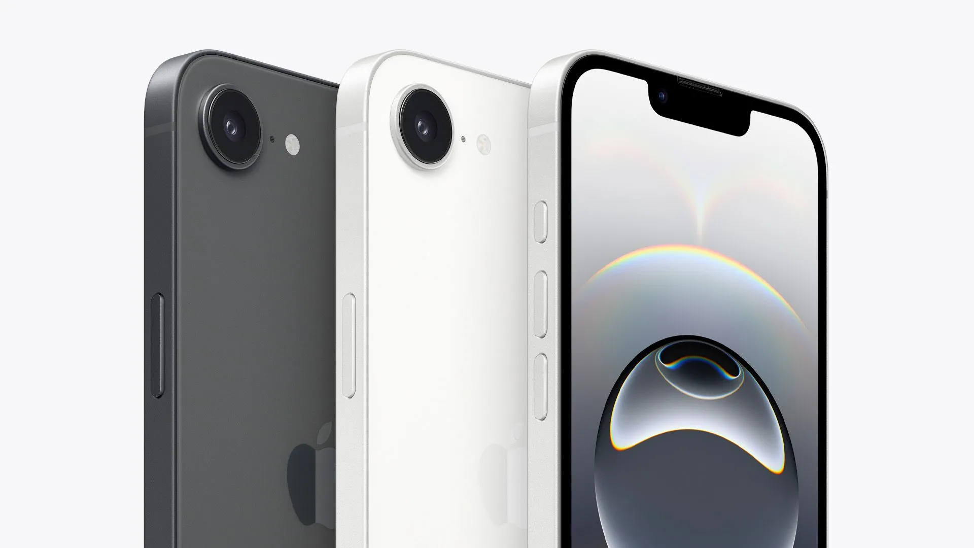 iPhone 16e trong hai màu sắc khác nhau, với màn hình hiển thị nội dung