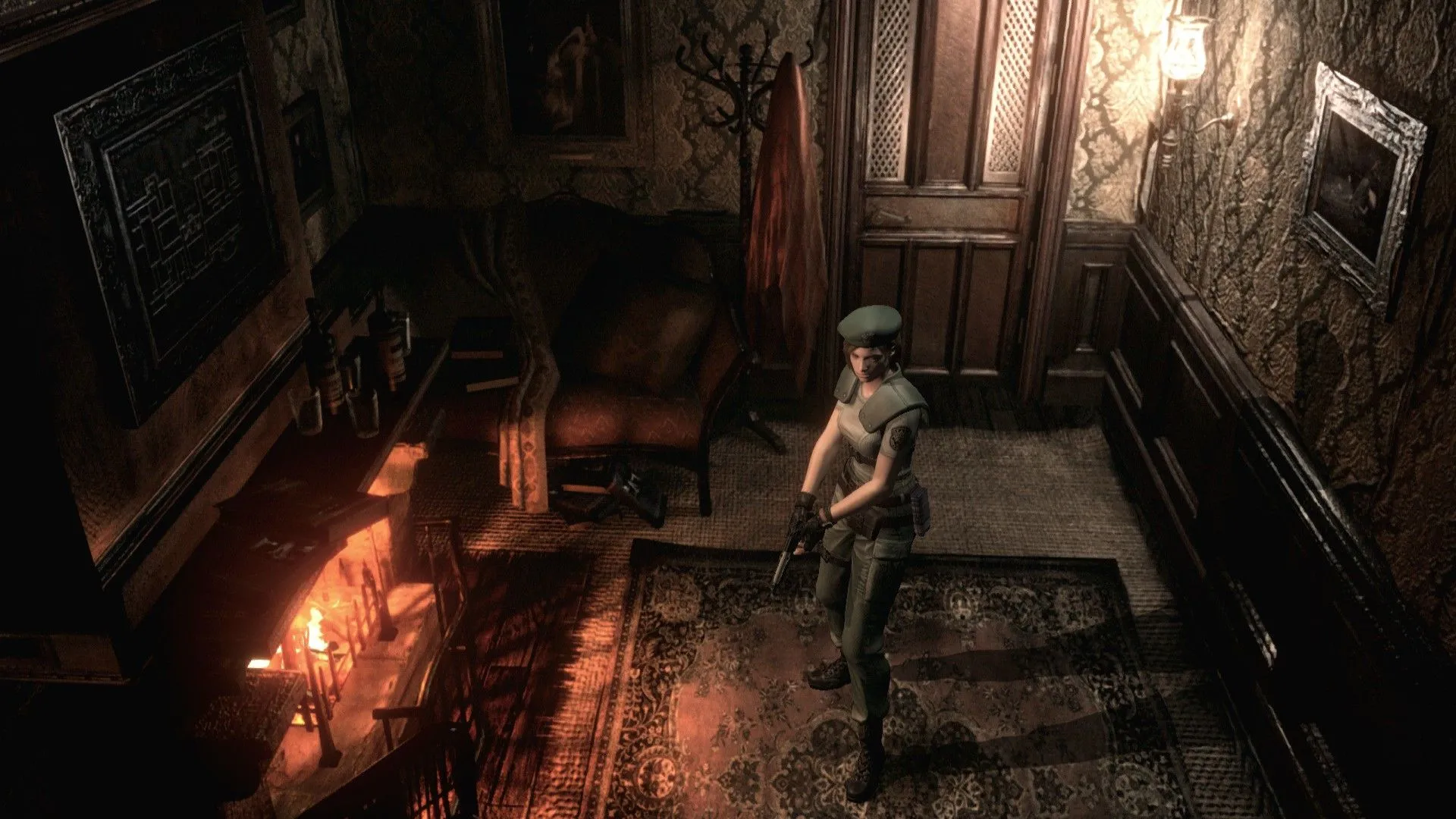 Jill Valentine trong bản remake Resident Evil (2002), với đồ họa chi tiết và không khí rùng rợn được cải thiện.