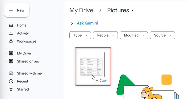 Kéo và thả tệp hình ảnh từ máy tính vào Google Drive để tải lên