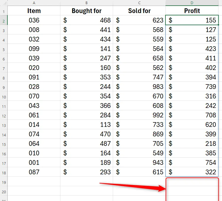Kết quả công thức Excel sau khi sử dụng hàm TRIMRANGE, cho thấy phép tính được cắt gọn gàng đến cuối phạm vi dữ liệu, giúp bảng tính Excel trở nên ngăn nắp.