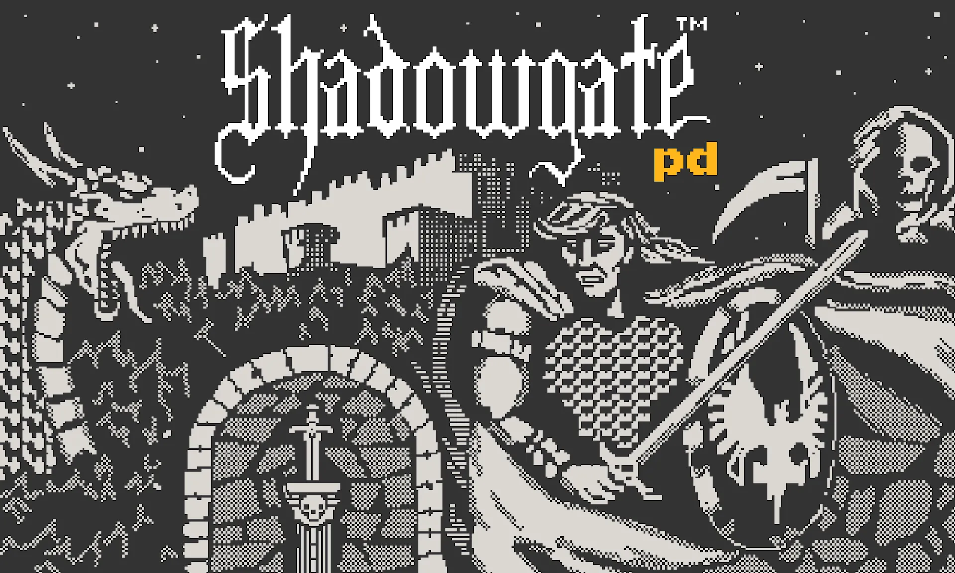 Key art của Shadowgate PD, bản chuyển thể của game phiêu lưu cổ điển cho Playdate, thể hiện nỗ lực mang các thương hiệu lớn lên nền tảng độc đáo này.