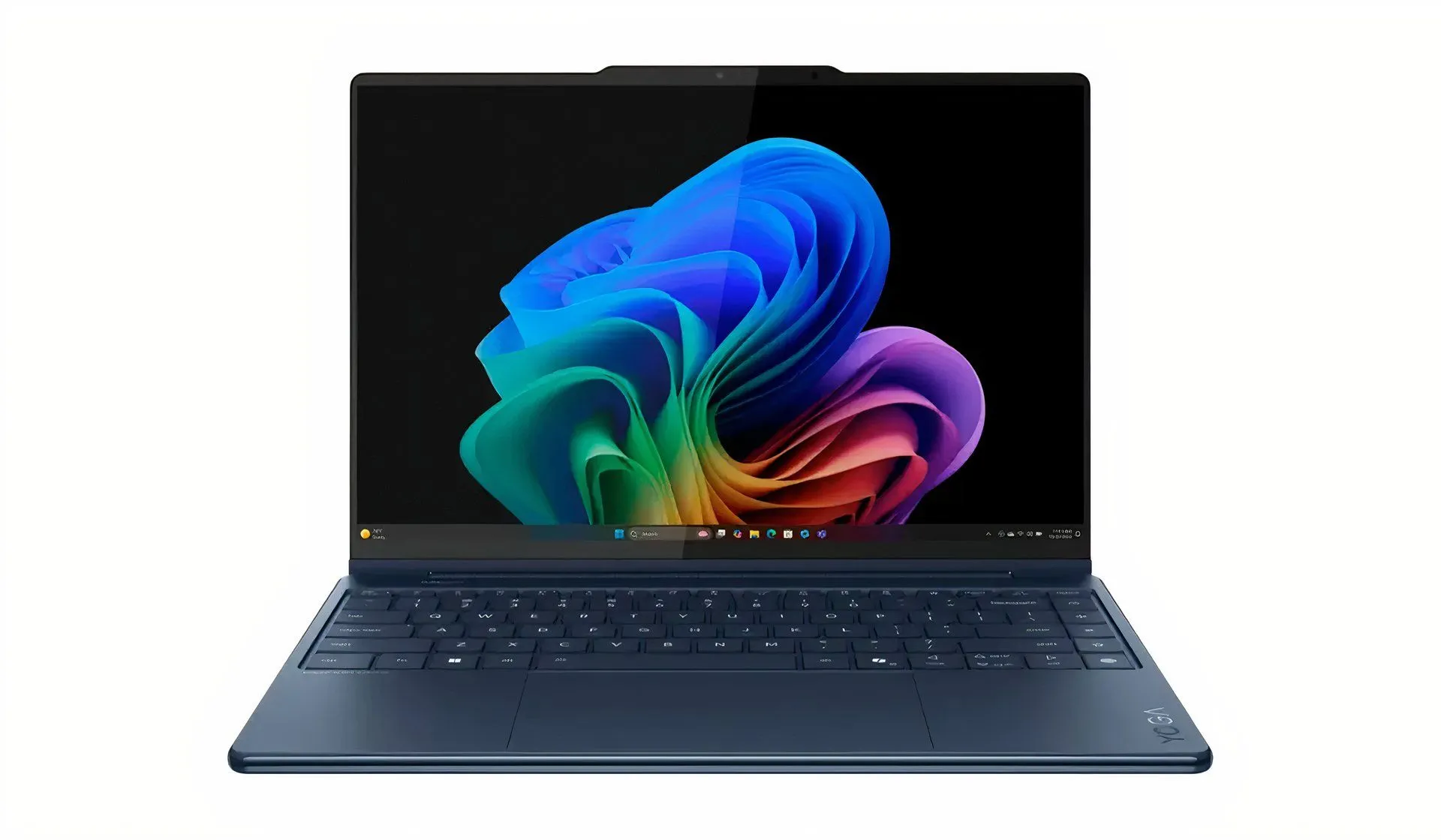 Laptop Lenovo Yoga 9i 2-in-1 Gen 10 Aura Edition màu xanh Cosmic Blue trên nền trắng, thể hiện thiết kế gập đa năng.