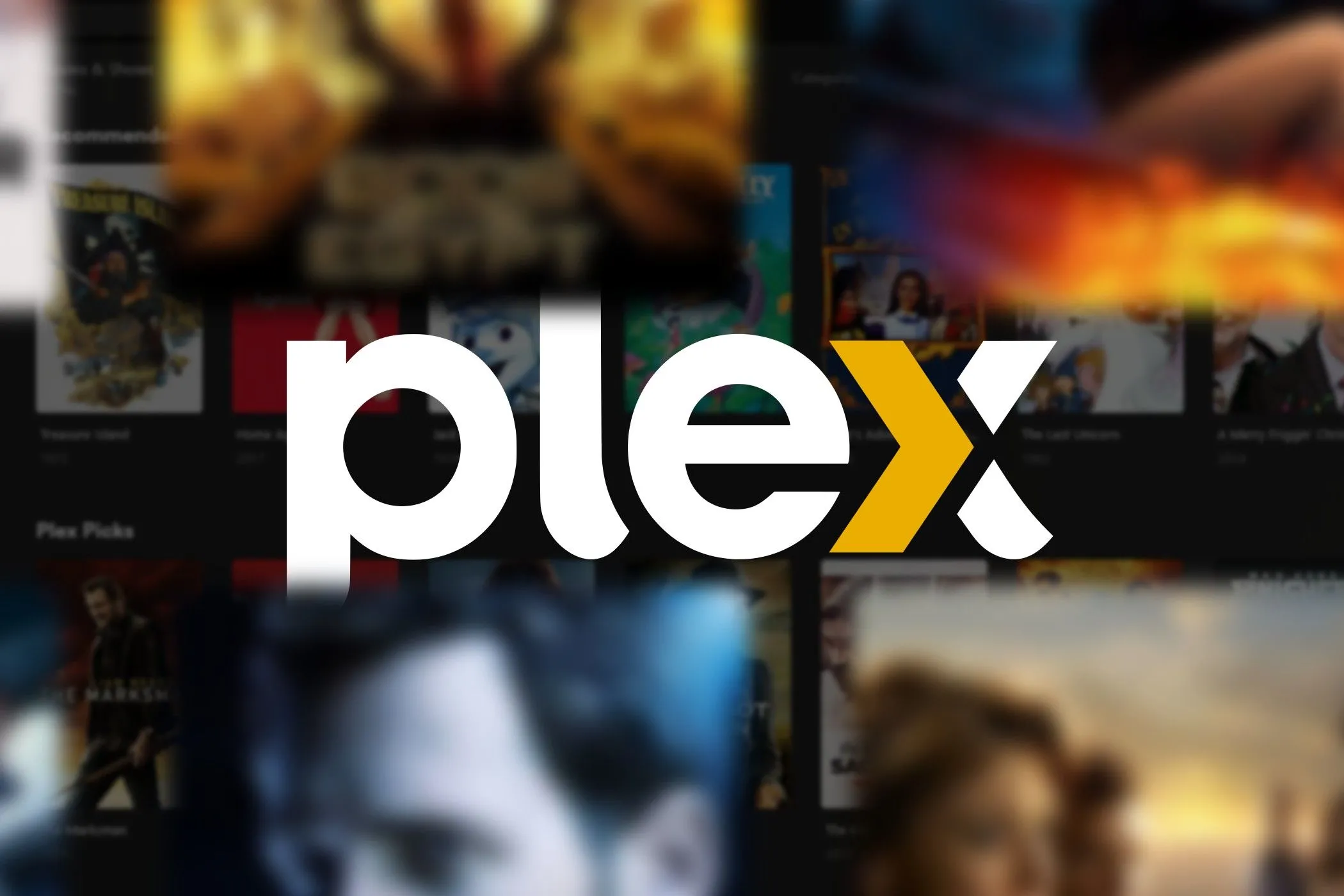 Logo Plex với biểu tượng màu tím nổi bật trên nền tối.