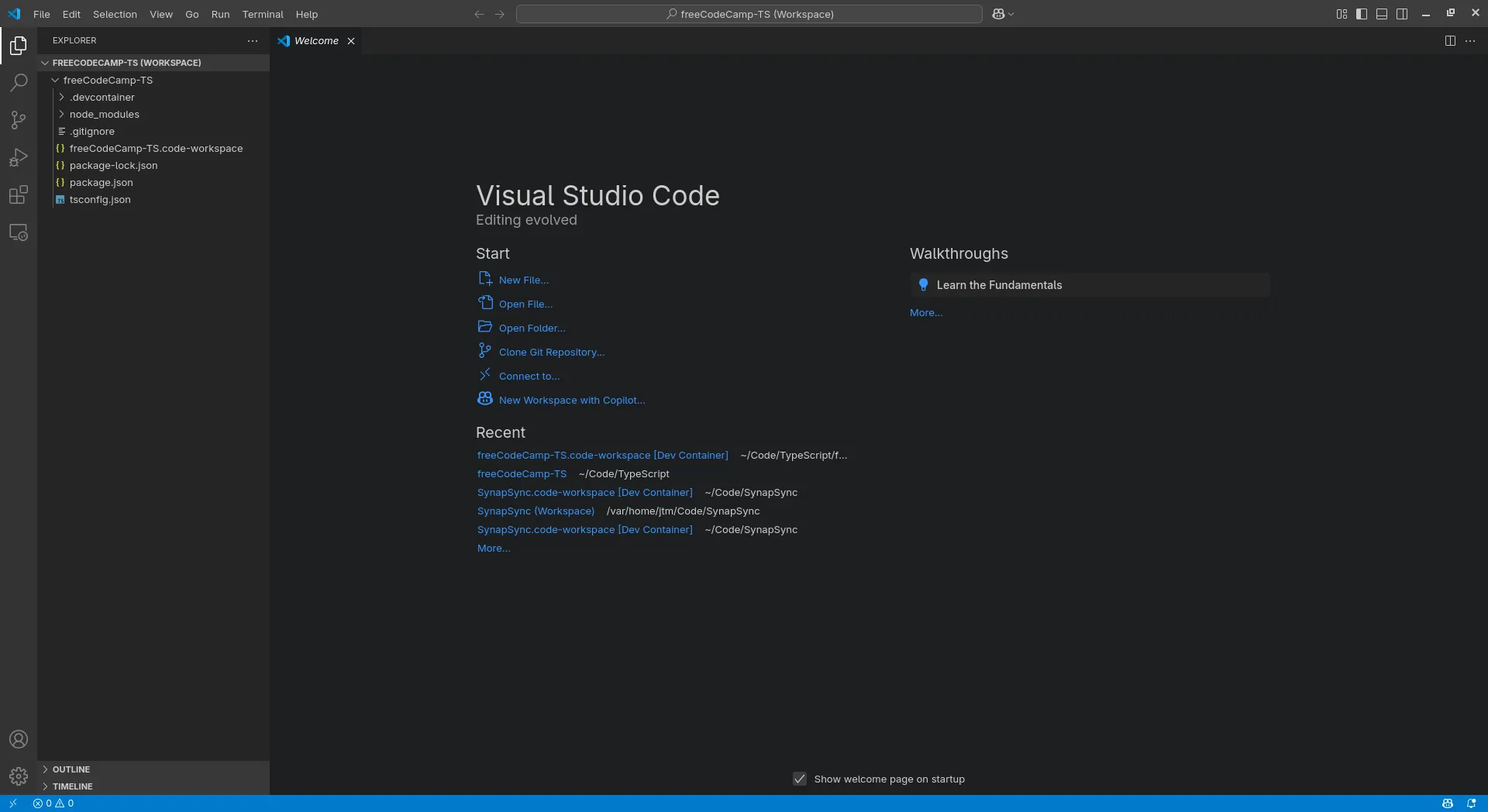 Màn hình chào mừng của trình chỉnh sửa mã Visual Studio Code