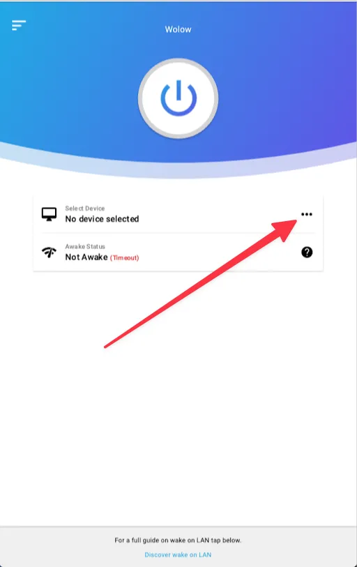 Màn hình chính ứng dụng Wolow trên iPhone, sẵn sàng thêm thiết bị mới.