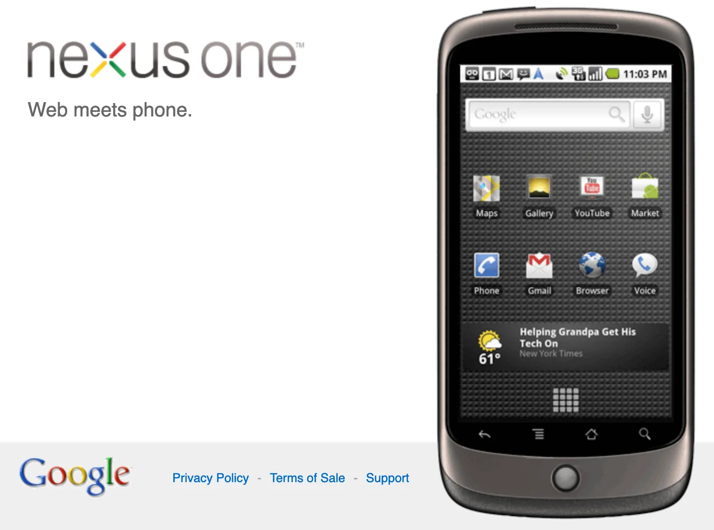 Màn hình cửa hàng trực tuyến của Google hiển thị điện thoại Nexus One
