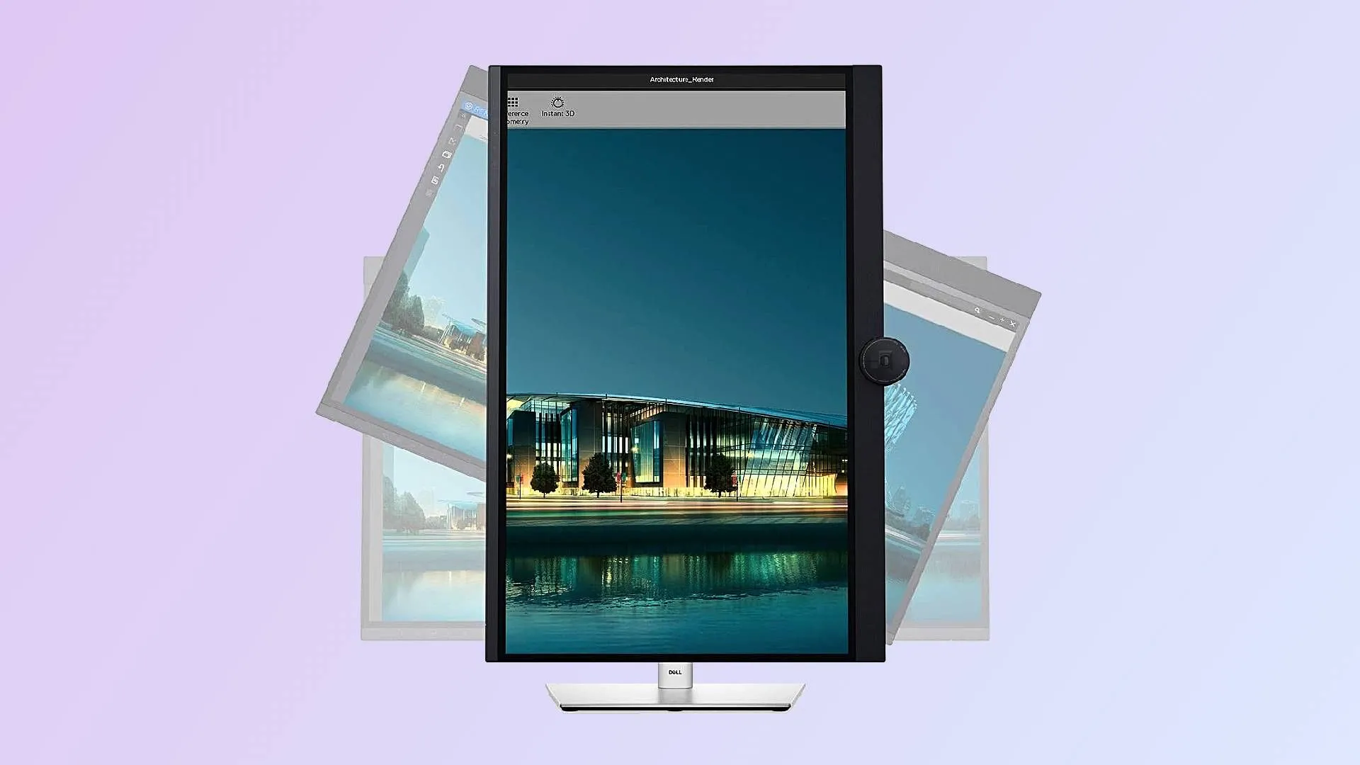 Màn hình Dell UltraSharp U3224KB hiển thị hình ảnh chất lượng cao, kèm webcam tích hợp phía trên.