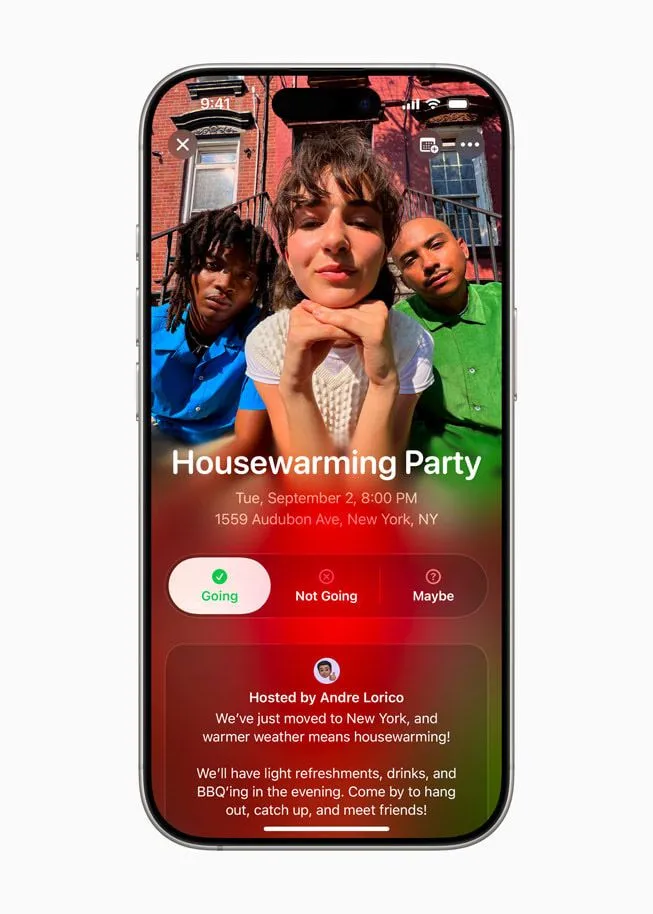 Màn hình giao diện ứng dụng Apple Invites cho phép người dùng tùy chỉnh lời mời và quản lý sự kiện