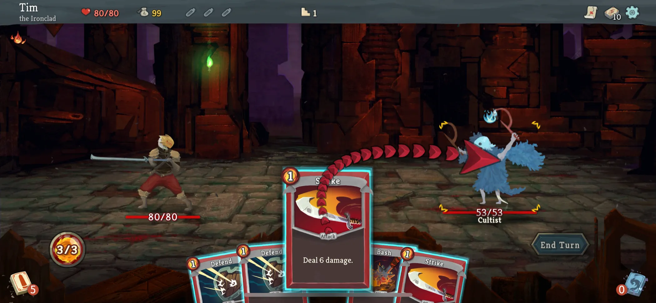 Màn hình hiển thị game Slay the Spire+, một tựa game thẻ bài chiến thuật phổ biến, phù hợp với trải nghiệm chơi trên Steam Deck hiện tại.