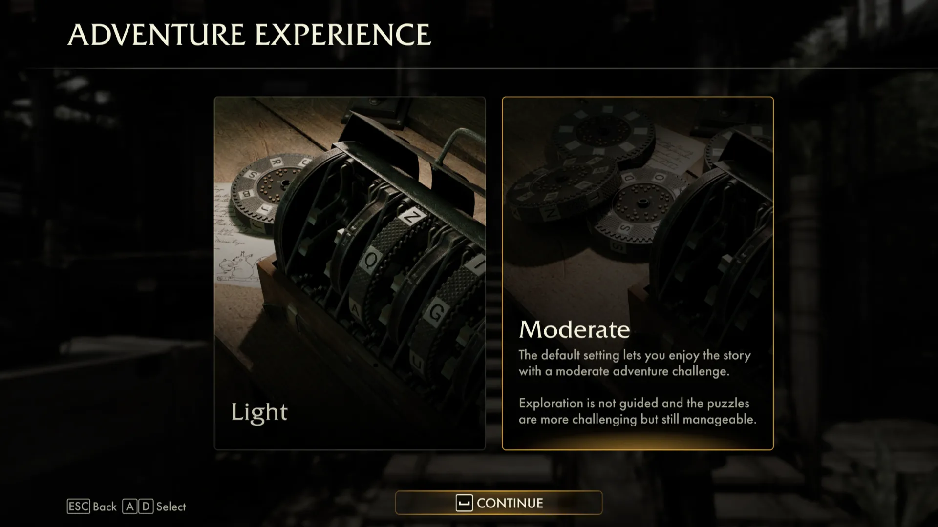 Màn hình tùy chỉnh độ khó riêng biệt cho phần giải đố và hành động trong game Indiana Jones.
