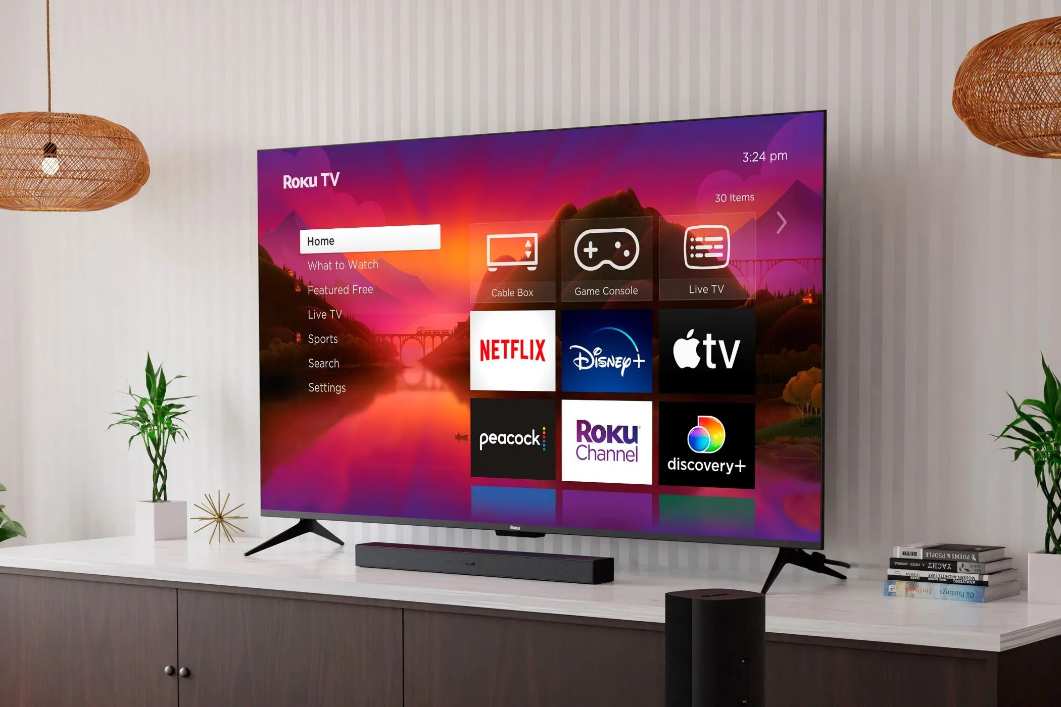 Màn hình TV Roku Plus series hiển thị giao diện thông minh