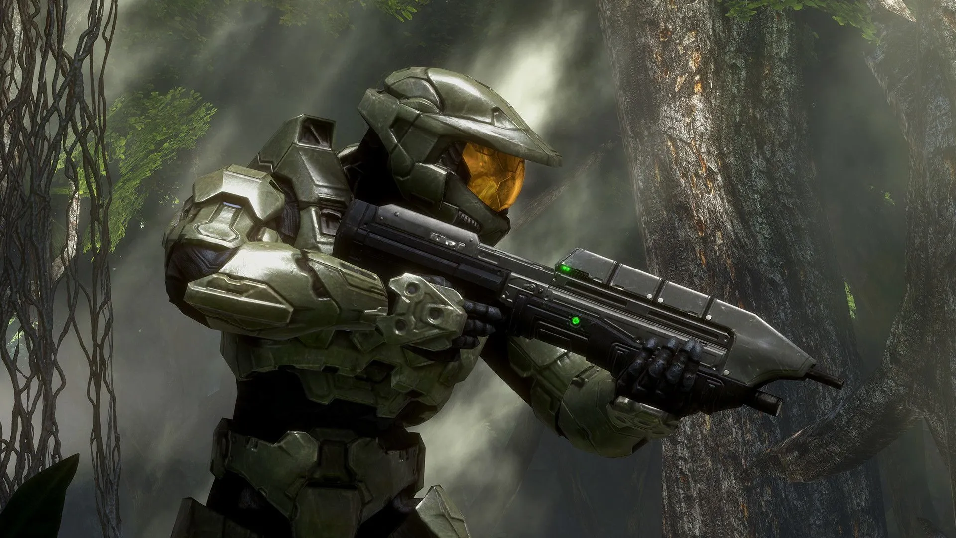 Master Chief, biểu tượng của series Halo, trong một cảnh hành động điển hình từ Halo 3, đại diện cho những chiến dịch chơi đơn kinh điển của thể loại game bắn súng.