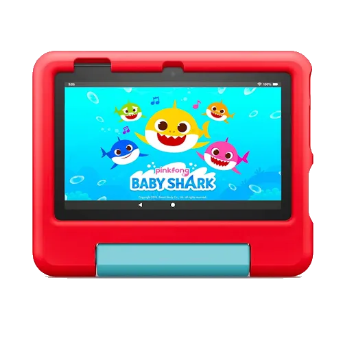 Máy tính bảng Amazon Fire 7 Kids với vỏ bảo vệ màu xanh trong suốt