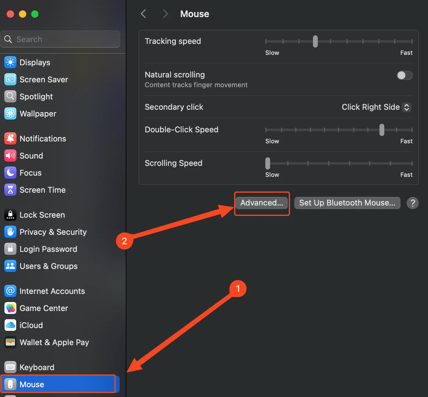 Menu Chuột trong ứng dụng Cài đặt macOS