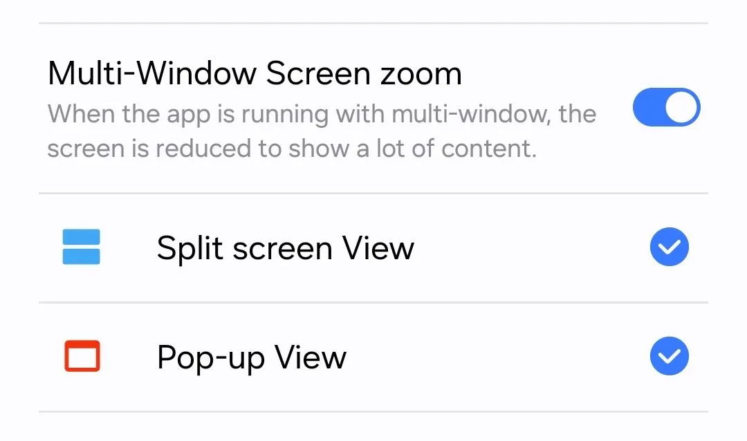 Menu tùy chọn Multi-Window Screen Zoom trong module MultiStar của Samsung Good Lock