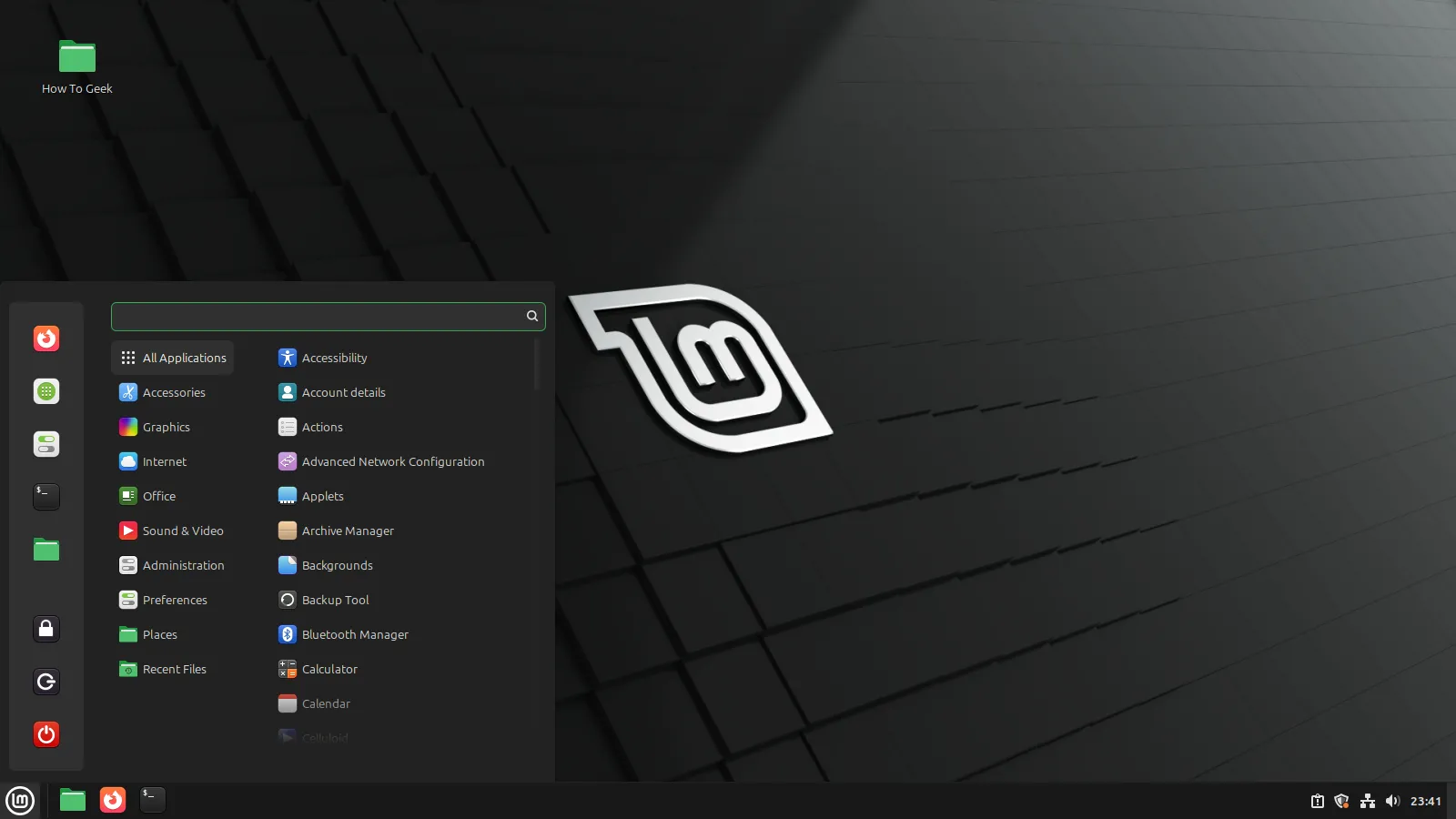 Menu ứng dụng của hệ điều hành Linux Mint thân thiện