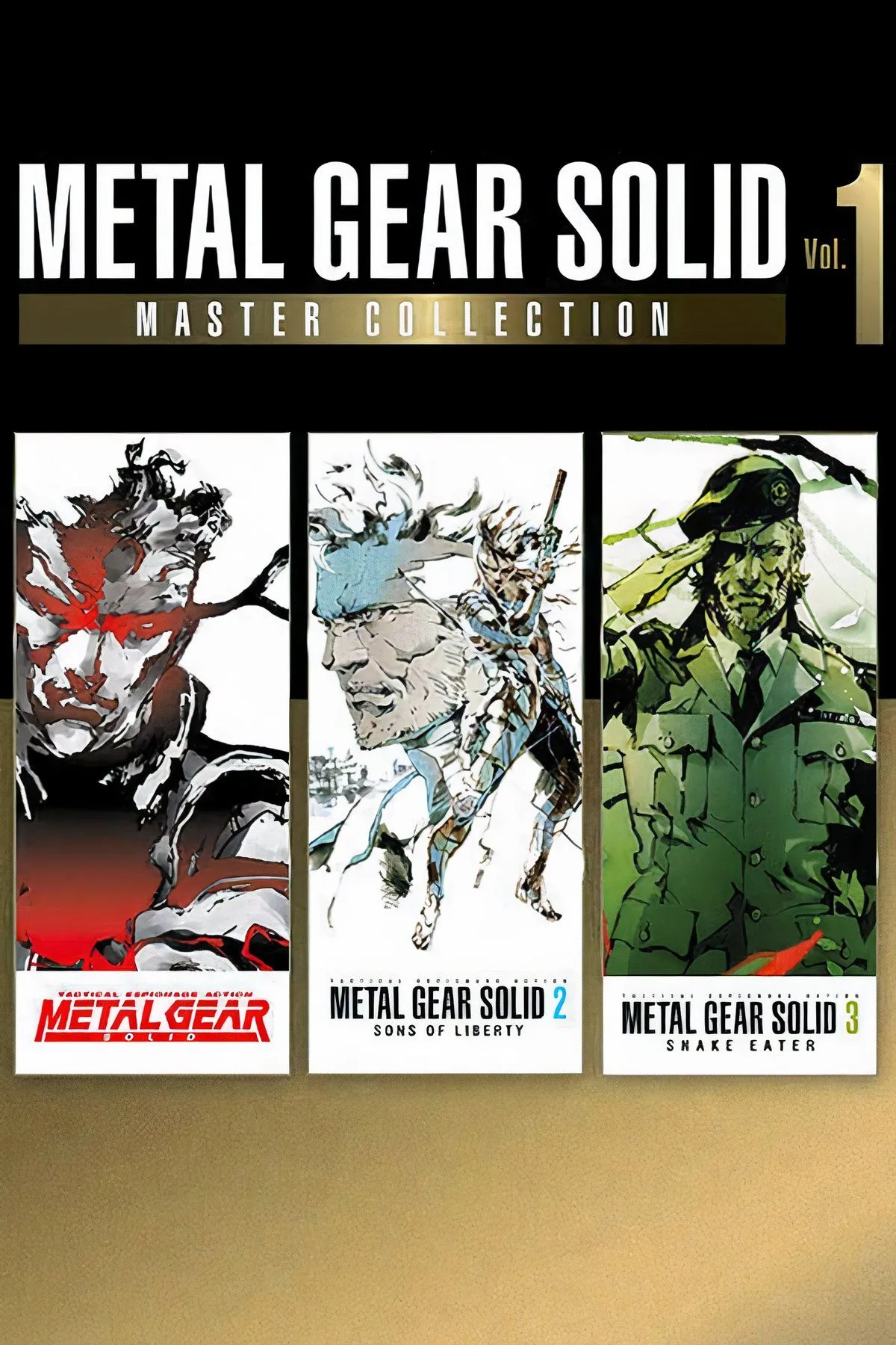 Metal Gear Solid: Master Collection Vol. 1 - Hình ảnh biểu tượng của Solid Snake trong bộ đồ chiến đấu đặc trưng, với phông nền là logo Metal Gear Solid.