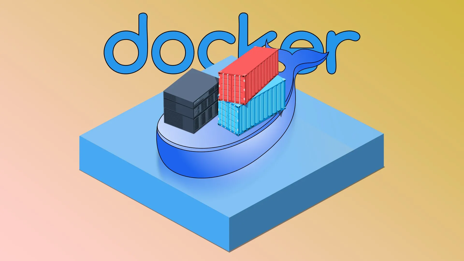 Minh họa logo Docker với hình ảnh cá voi vận chuyển container, biểu tượng cho việc triển khai ứng dụng trên NAS.