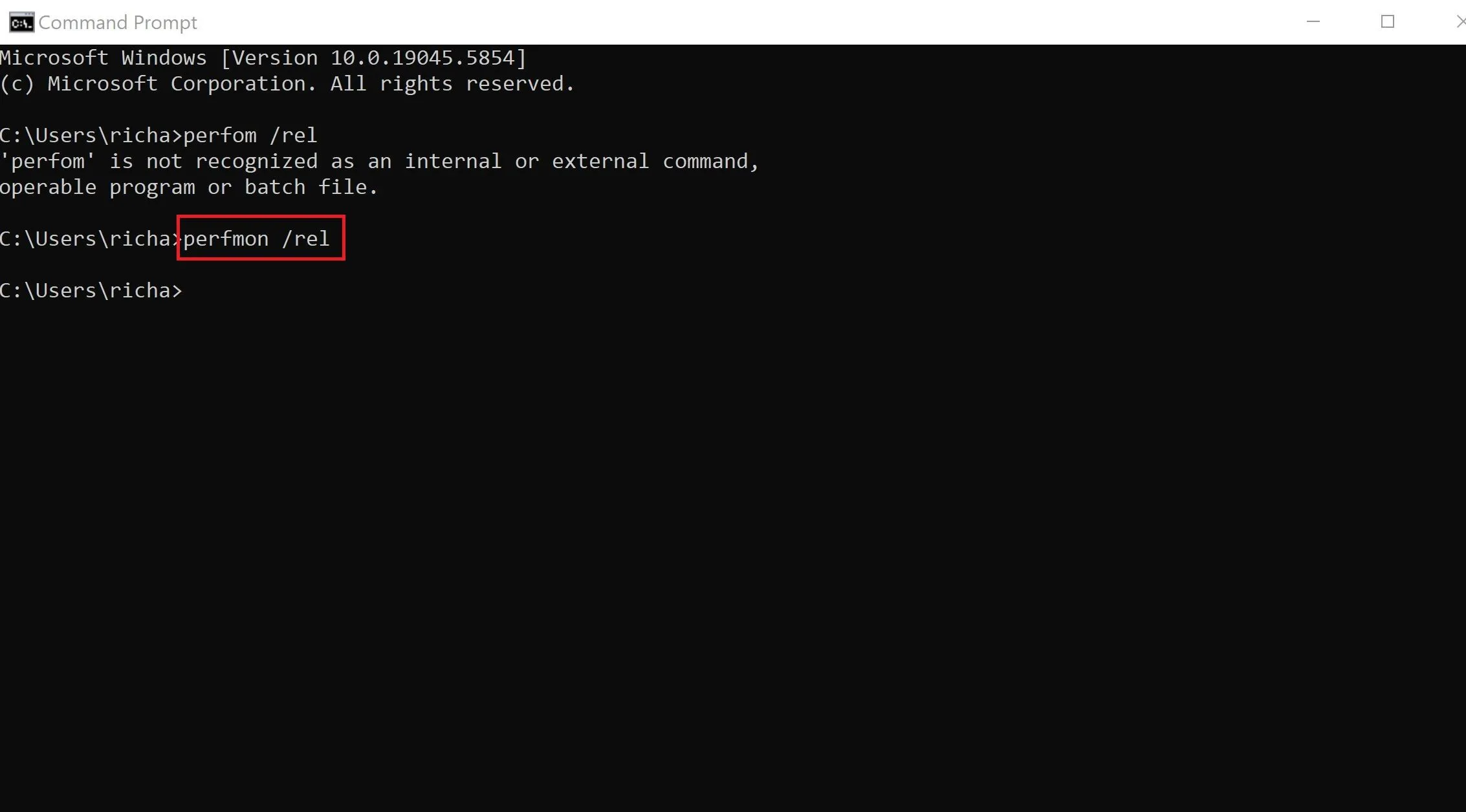 Mở Windows Reliability Monitor bằng lệnh &quot;perfmon /rel&quot; trong Command Prompt