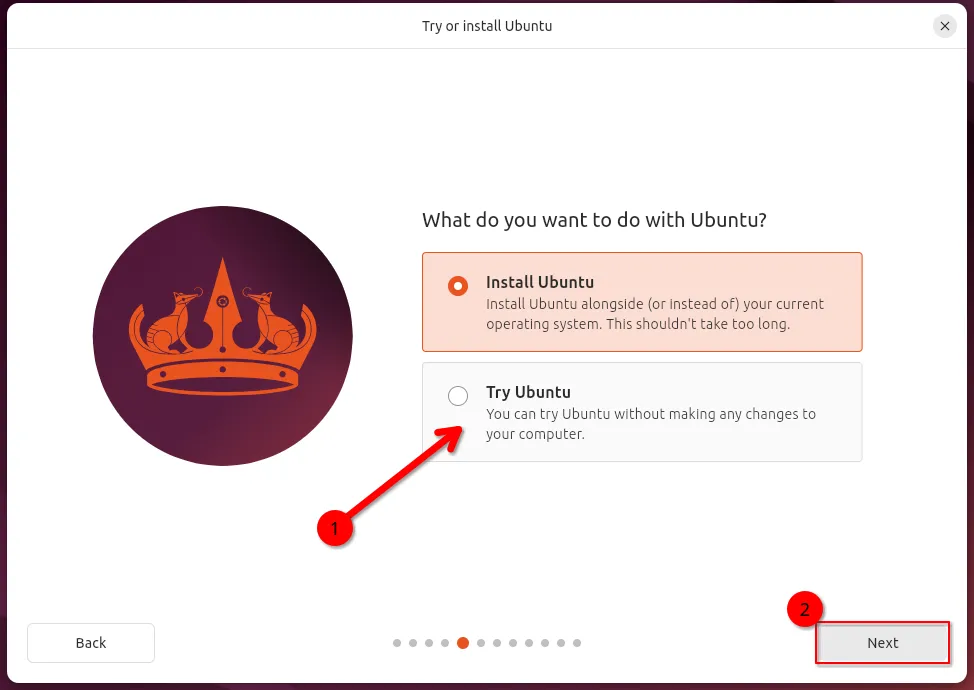 Môi trường Live của Ubuntu 24.04 với tùy chọn &quot;Thử Ubuntu&quot;