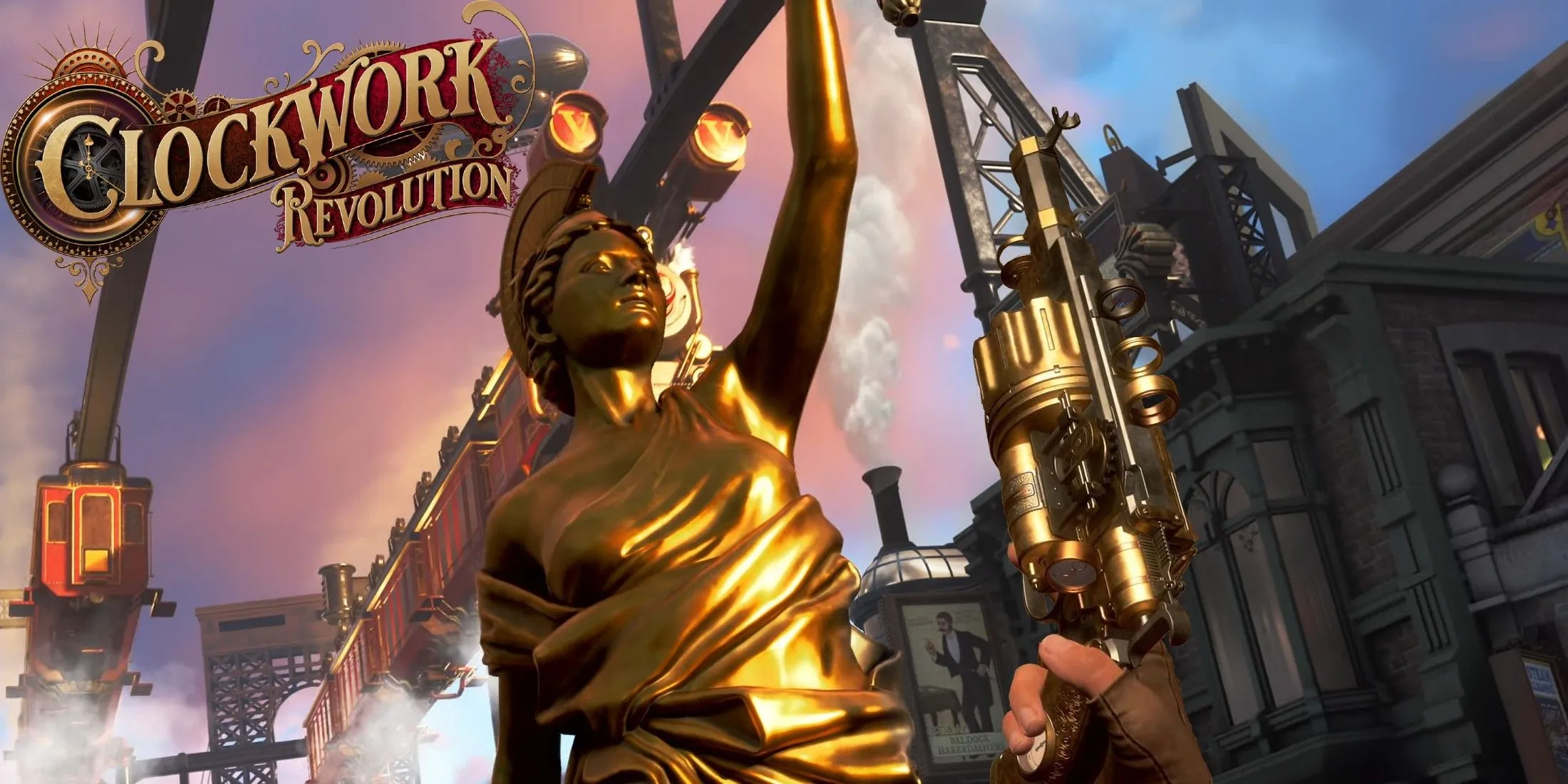 Một cảnh trong game Clockwork Revolution với thiết kế nhân vật và môi trường mang đậm chất giả tưởng, nhấn mạnh sự đa dạng trong phong cách đồ họa game.