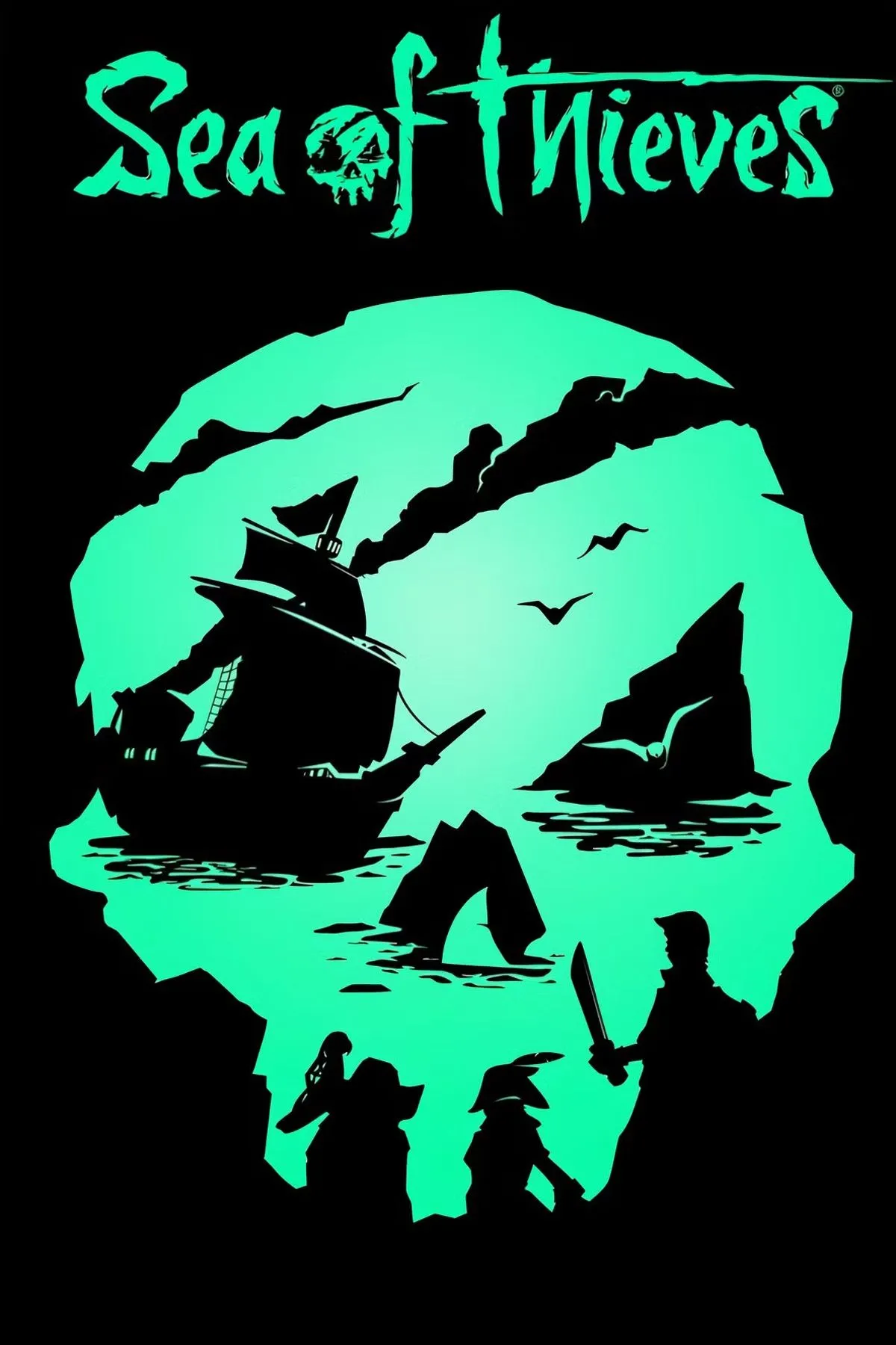 Một con tàu cướp biển đang căng buồm ra khơi vào lúc hoàng hôn trong Sea of Thieves
