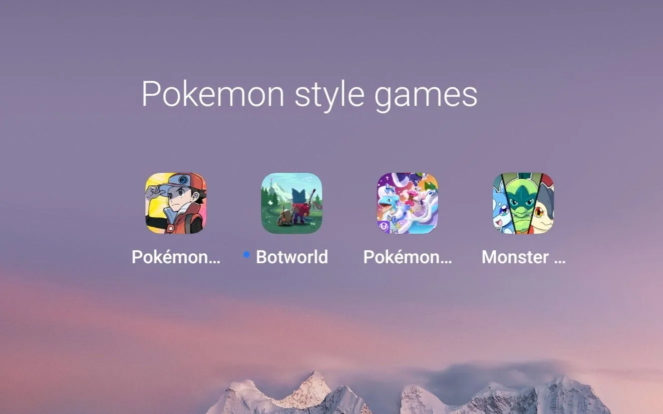 Một nhóm 4 tựa game phong cách Pokémon trên điện thoại Android, minh họa trải nghiệm thu thập quái vật và phiêu lưu