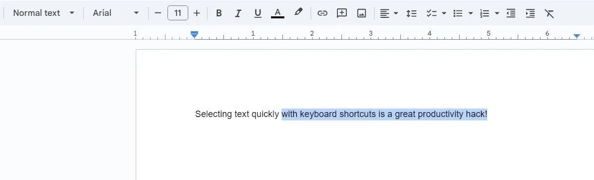 Một phần văn bản được tô sáng trong Google Docs.