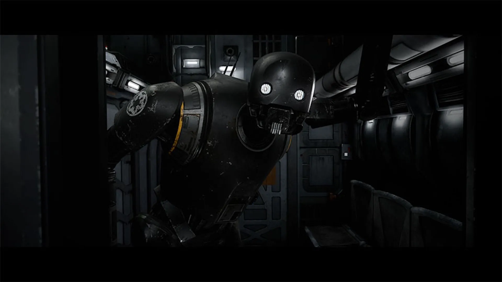 Một robot khổng lồ nhìn vào người chơi thực tế ảo trong Star Wars: Secrets of the Empire tại The Void