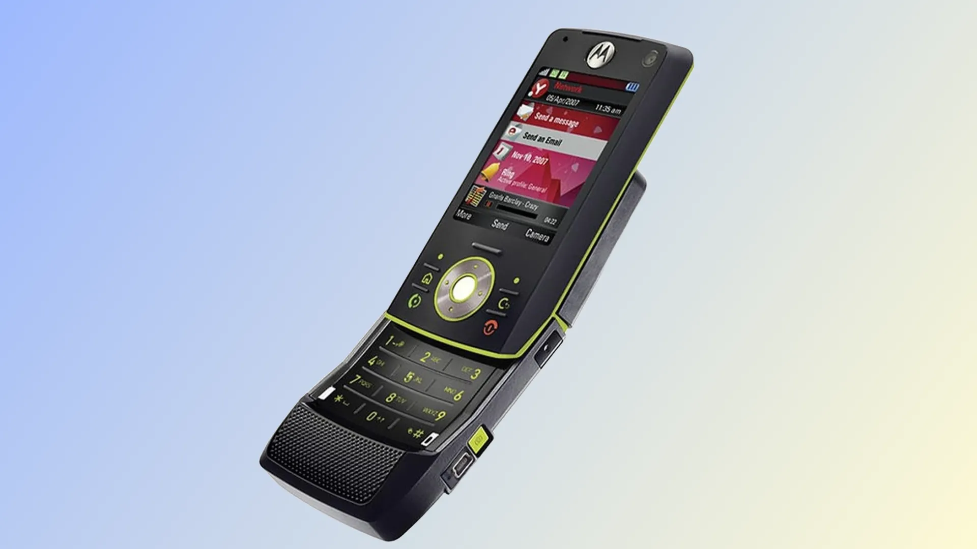 Motorola Rizr Z8 thiết kế trượt cong độc đáo, thể hiện phong cách của thập niên 2000.