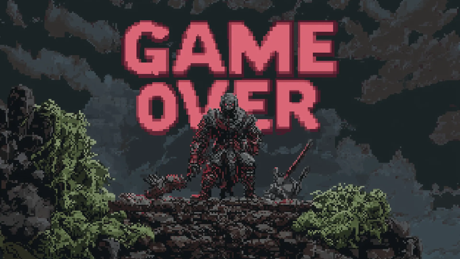 Nghệ thuật pixel mô tả một chiến binh fantasy đã ngã xuống, tượng trưng cho những hậu quả nghiêm trọng khi thất bại trong các tựa game có tính trừng phạt cao.