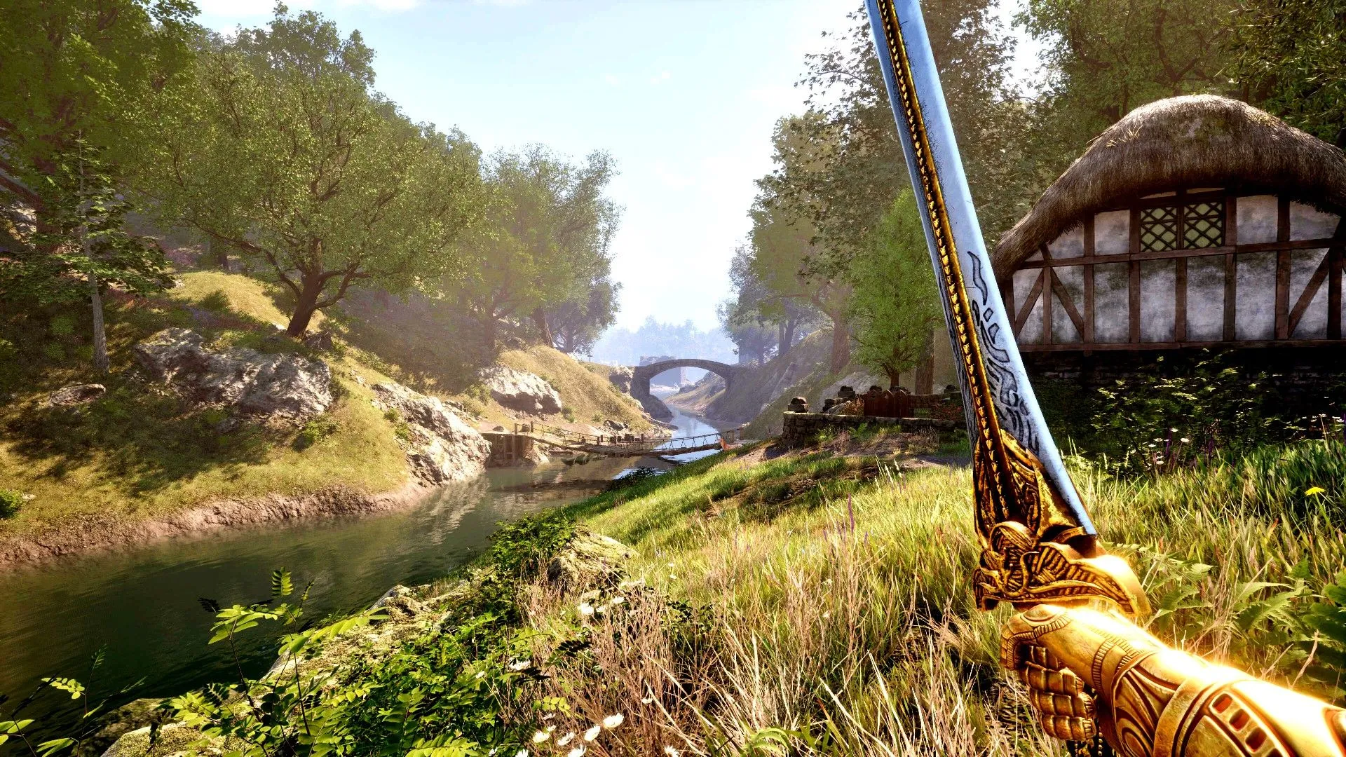 Người chơi cầm kiếm nhìn ra bờ sông trong Oblivion Remastered, dự báo về xu hướng game remaster sẽ bùng nổ trong tương lai.