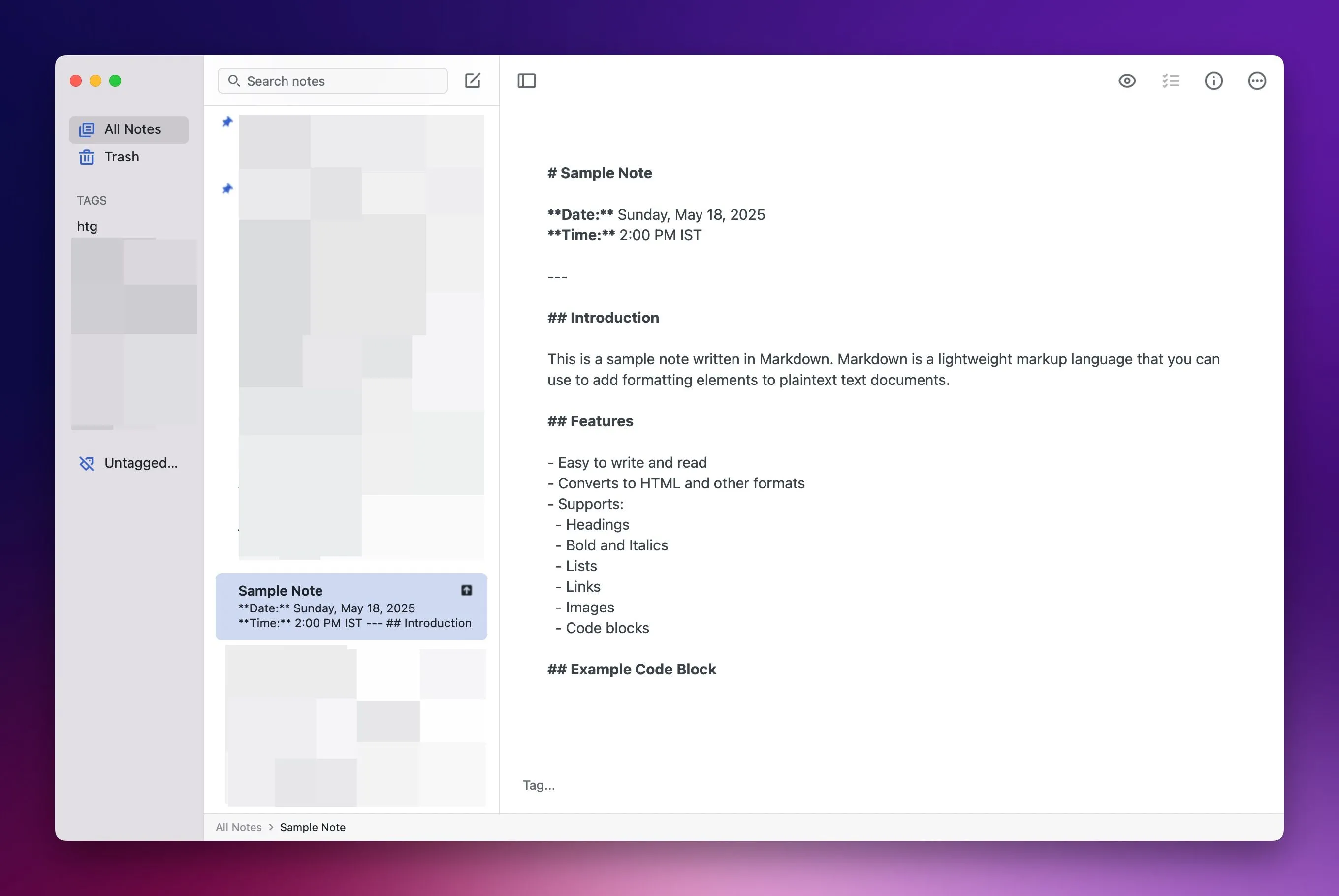 Người dùng đang viết ghi chú trong Simplenote với cú pháp Markdown, minh họa tính năng hỗ trợ định dạng văn bản nâng cao.