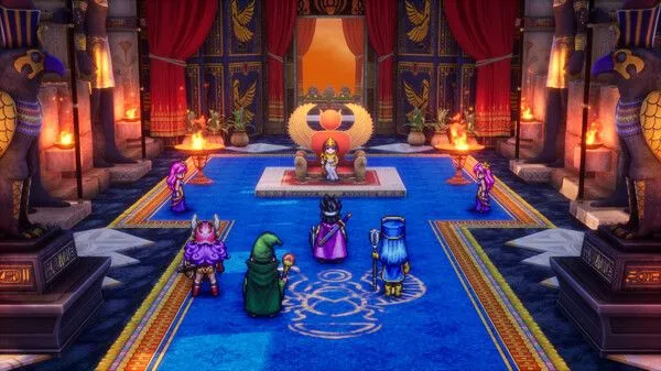 Người hùng và nhóm bạn trong cung điện lấy cảm hứng từ Ai Cập trong Dragon Quest 3 HD-2D Remake