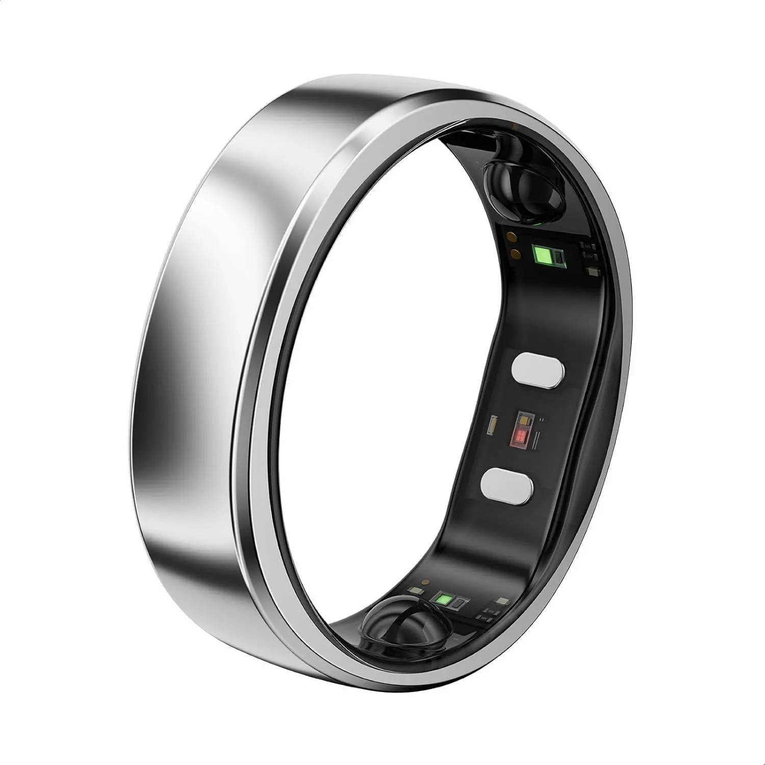 Nhẫn thông minh RingConn Gen 2 Air màu bạc trên nền trắng, nổi bật thiết kế thanh lịch.