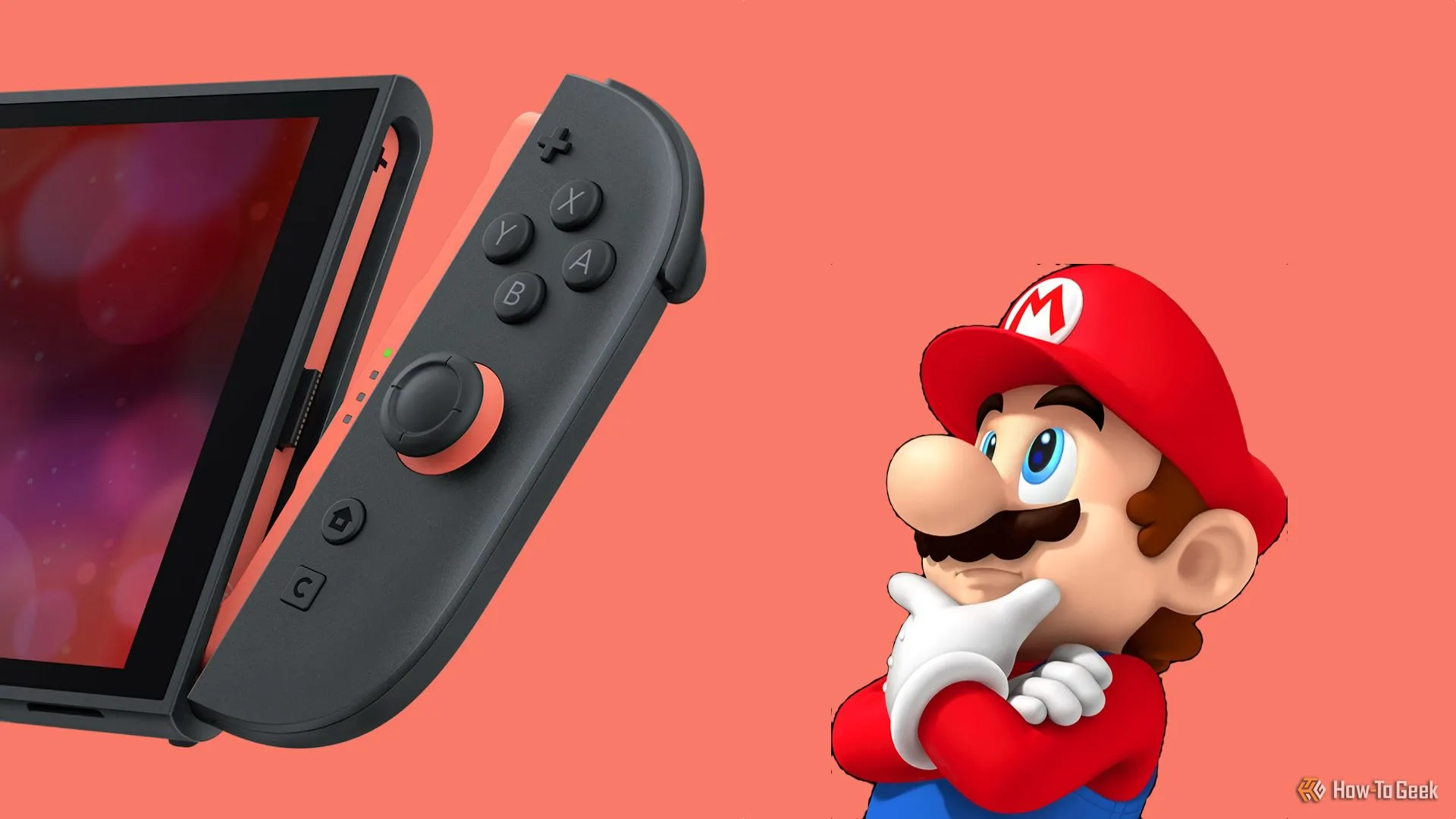 Nhân vật Mario nhìn nghi vấn về một thiết bị Nintendo Switch 2 mới.