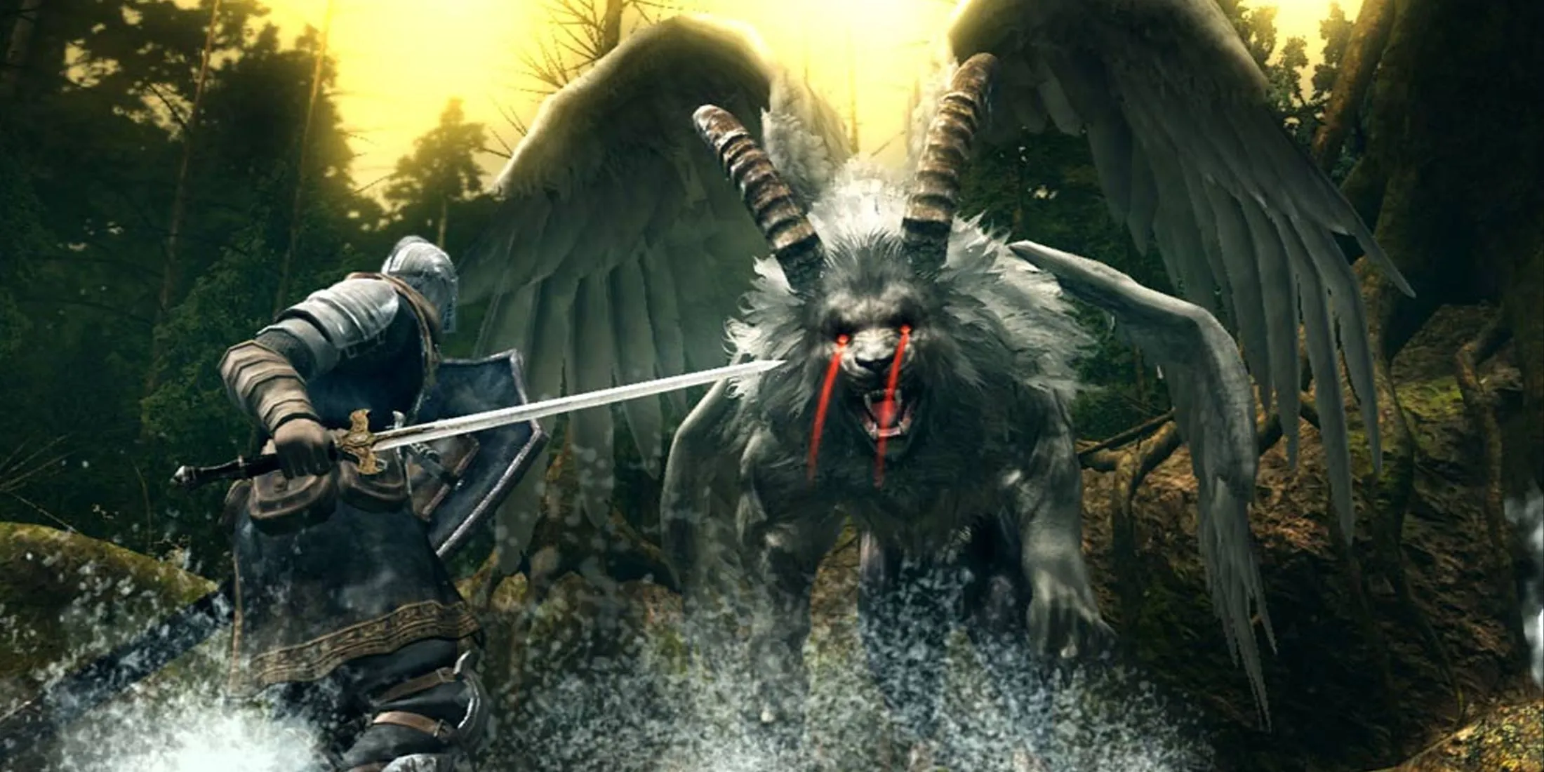 Nhân vật trong tựa game Dark Souls đang đối mặt với kẻ thù trong một trận chiến boss căng thẳng