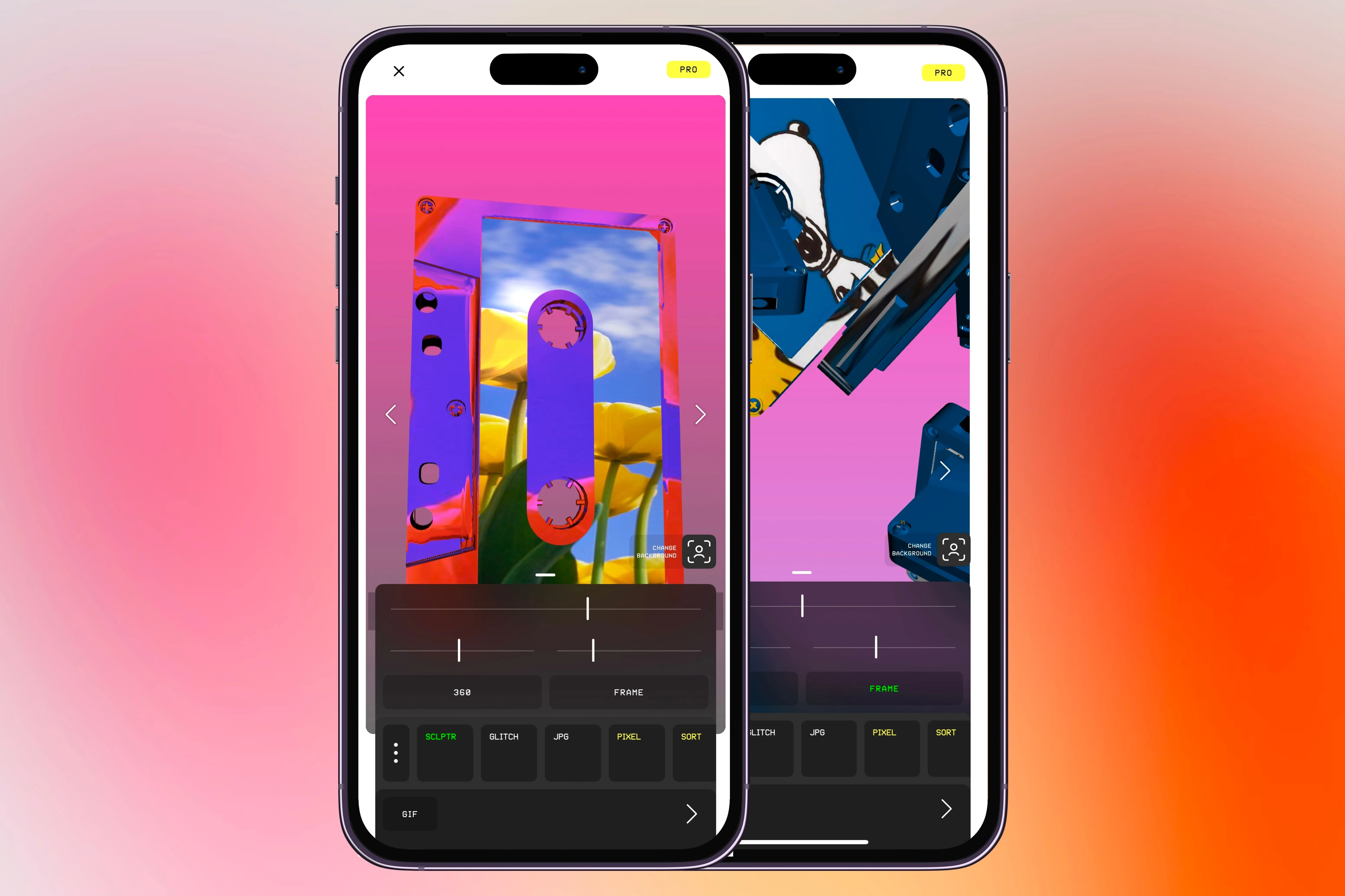 Nhiều cách áp dụng hiệu ứng điêu khắc của ứng dụng Glitché, thể hiện sự đa dạng trong biến đổi hình ảnh.