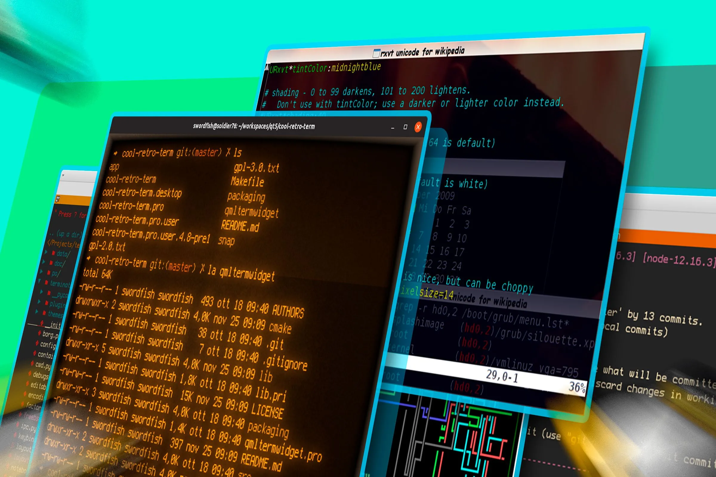 Nhiều cửa sổ terminal Linux, thể hiện công cụ dòng lệnh cURL phổ biến