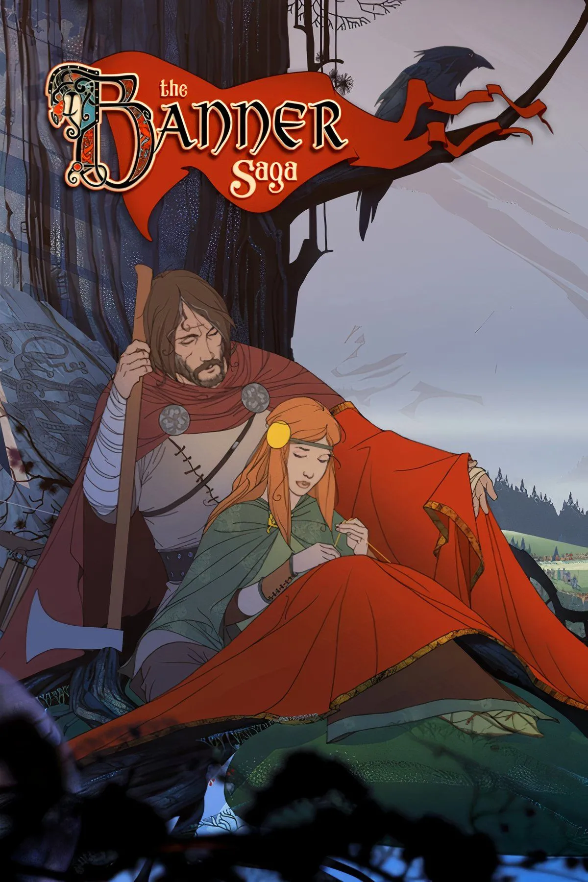 Nhóm nhân vật Viking trong khung cảnh tuyết phủ của The Banner Saga