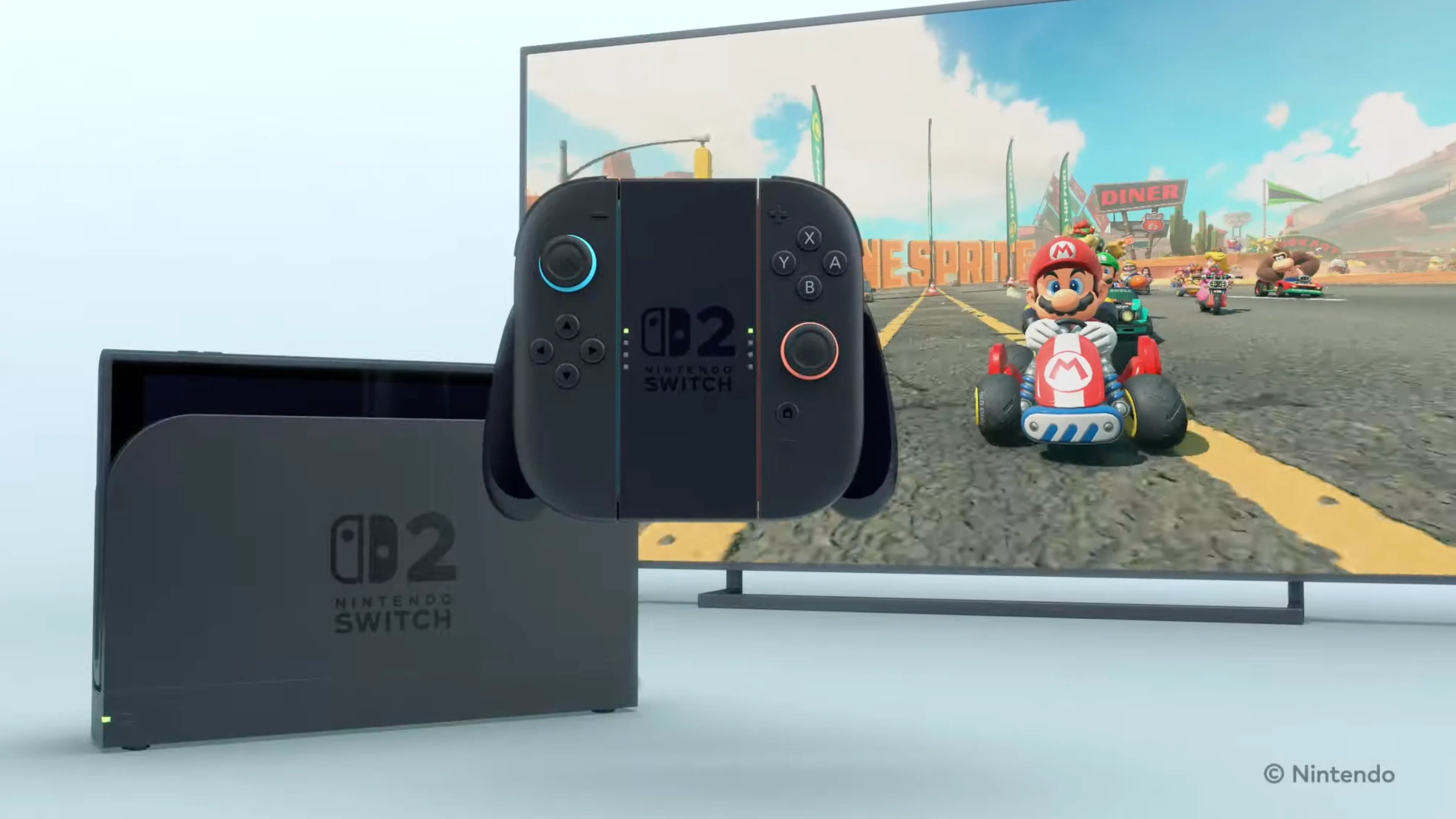 Nintendo Switch 2 đang gắn dock chơi Mario Kart